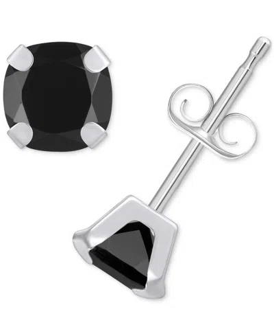 Macy's Onyx Solitaire Four Prong Stud Earrings In 14k Gold In Onyx,white Gold