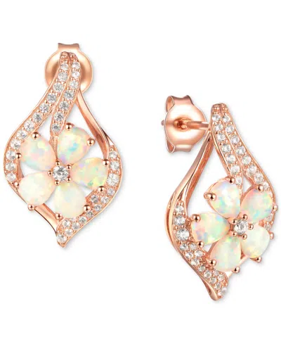 Macy's Opal (1-1/3 Ct. T.w.) & Diamond (1/3 Ct. T.w.) Flower Cluster Stud Earrings In 14k Rose Gold In Multi