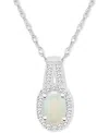 Macy's Opal (1/4 Ct. T.w.) & Diamond (1/8 Ct. T.w.) Halo 18" Pendant Necklace In Sterling Silver, (also In In Opal