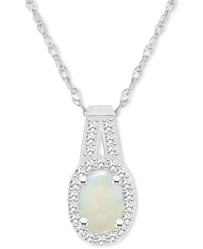 Macy's Opal (1/4 Ct. T.w.) & Diamond (1/8 Ct. T.w.) Halo 18" Pendant Necklace In Sterling Silver, (also In