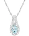 Macy's Opal (1/4 Ct. T.w.) & Diamond (1/8 Ct. T.w.) Halo 18" Pendant Necklace In Sterling Silver, (also In In Aquamarine