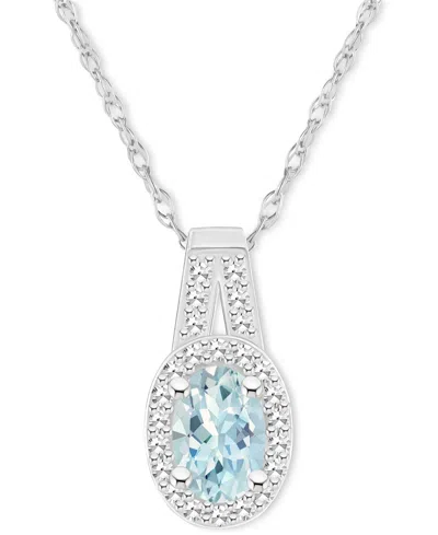 Macy's Opal (1/4 Ct. T.w.) & Diamond (1/8 Ct. T.w.) Halo 18" Pendant Necklace In Sterling Silver, (also In In Aquamarine
