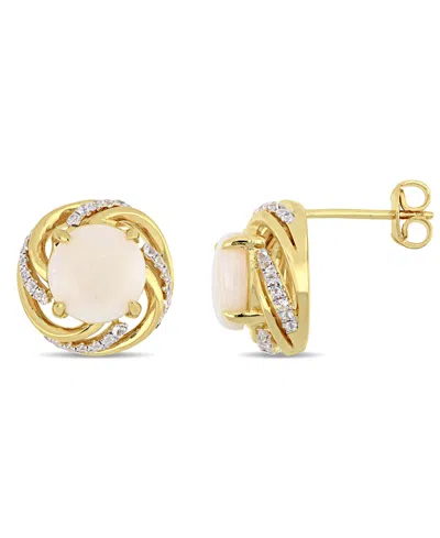 Macy's Opal (2-1/2 Ct. T.w.) And White Topaz (1/4 Ct. T.w.) Swirl Halo Stud Earrings In 18k Gold Over Sterl