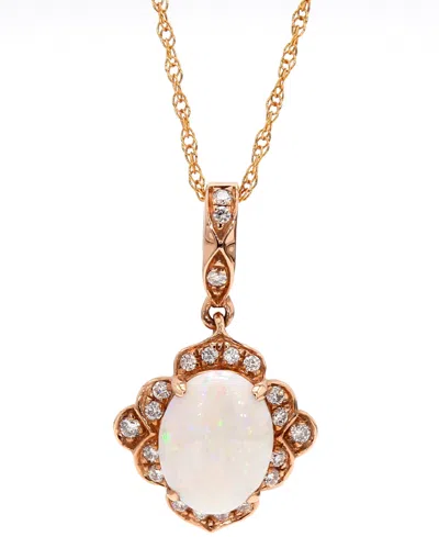 Macy's Opal (3/4 Ct. T.w.) & Diamond (1/10 Ct. T.w.) Halo 18" Pendant Necklace In 10k Rose Gold