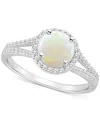 Macy's Opal (3/4 Ct. T.w.) & Diamond (1/4 Ct. T.w.) Halo Split Shank Ring In Sterling Silver In Opal