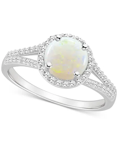 Macy's Opal (3/4 Ct. T.w.) & Diamond (1/4 Ct. T.w.) Halo Split Shank Ring In Sterling Silver