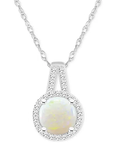 Macy's Opal (3/4 Ct. T.w.) & Diamond (1/6 Ct. T.w.) Halo 18" Pendant Necklace In Sterling Silver