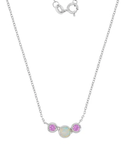 Macy's Opal (4mm) & Pink Sapphire (0.3 Ct. T.w.) Necklace In Rhodium Over Sterling Silver In Multi