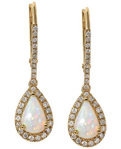 Macy's Opal (9/10 Ct. T.w.) & Diamond (1/3 Ct. T.w.) Earrings In 14k Yellow Gold