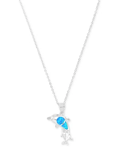 Macy's Opal Dolphin Pendant Necklace In Rhodium