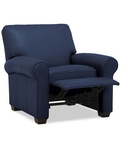 Macy's Orid 36" Leather Roll Arm Pushback Recliner, Created For  In Blue