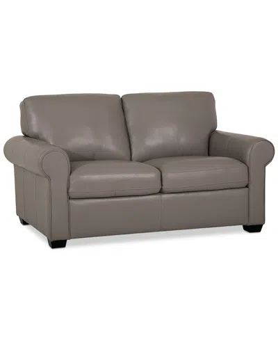 Macy's Orid 59" Leather Roll Arm Loveseat, Created For  In Gray