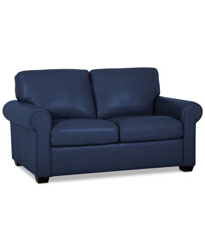 Macy's Orid 59" Leather Roll Arm Loveseat, Created For  In Blue