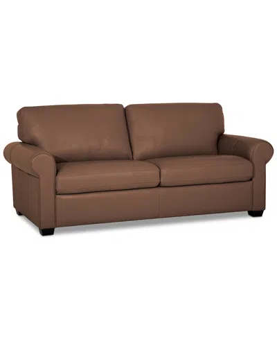 Macy's Orid 77" Leather Roll Arm Apartment Sofa, Created For  In Brown