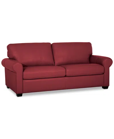 Macy's Orid 77" Leather Roll Arm Apartment Sofa, Created For  In Red