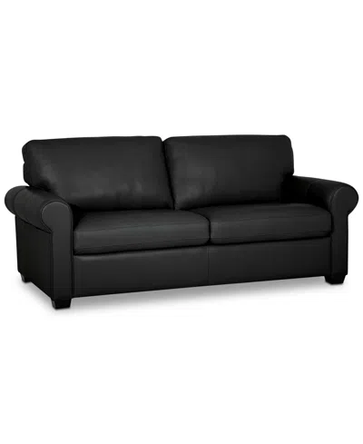 Macy's Orid 77" Leather Roll Arm Apartment Sofa, Created For  In Black