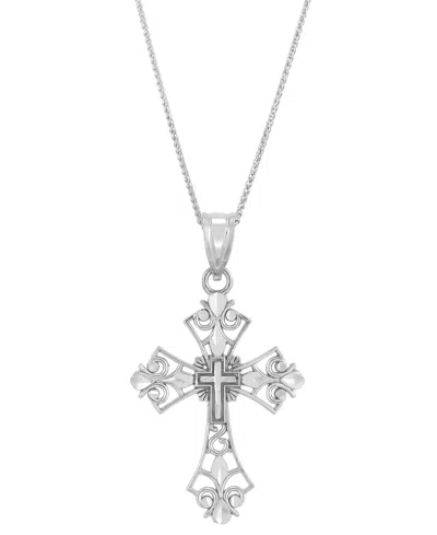 Macy's Ornate Openwork Cross 18" Pendant Necklace In 14k White Gold