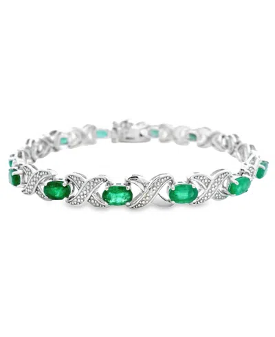 Macy's Oval Emerald (5.60 Ct. T.w.) And Diamond Bracelet (0.005 Ct. T.w.) In Sterling Silver In Green