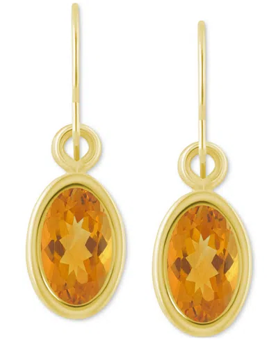 Macy's Oval Gemstone Drop Earrings In 10k Yellow Gold Or White Gold In Orange