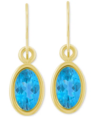 Macy's Oval Gemstone Drop Earrings In 10k Yellow Gold Or White Gold In Blue