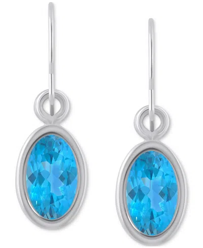 Macy's Oval Gemstone Drop Earrings In 10k Yellow Gold Or White Gold In Blue