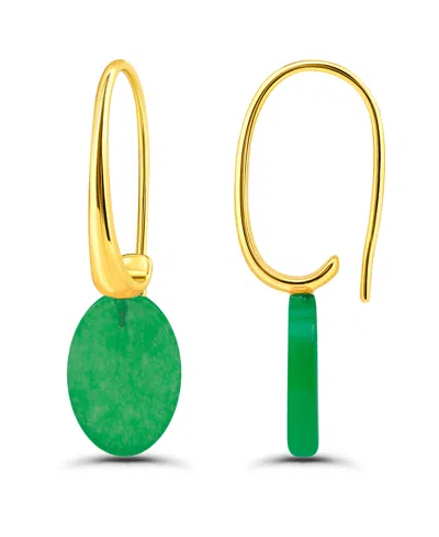 Macy's Oval Shape Drop On Hardwire Fishhook Closure Earrings In Gold,green Agate