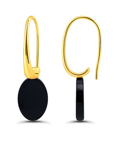 Macy's Oval Shape Drop On Hardwire Fishhook Closure Earrings In Gold,onyx