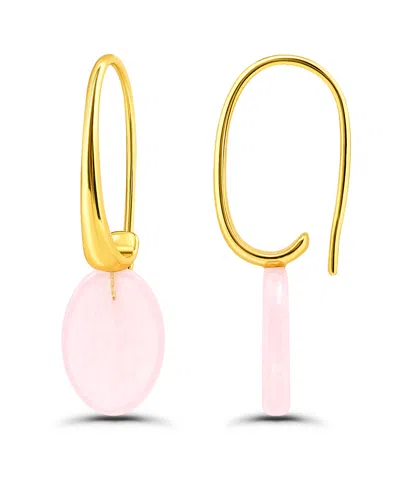 Macy's Oval Shape Drop On Hardwire Fishhook Closure Earrings In Gold,rose Quartz