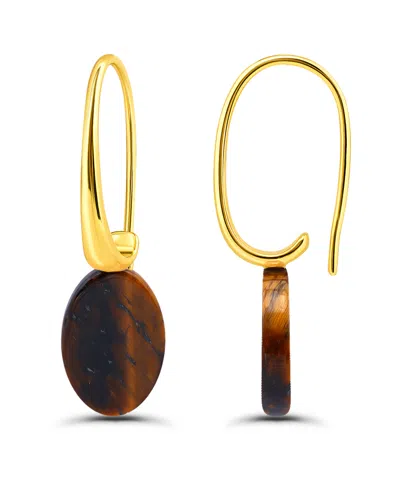 Macy's Oval Shape Drop On Hardwire Fishhook Closure Earrings In Gold,tigers Eye