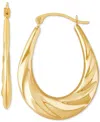 Macy's Oval Swirl Texture Polished Medium Hoop Earrings In 14k Gold
