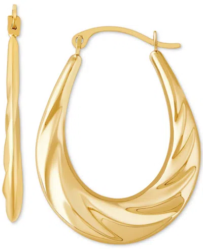 Macy's Oval Swirl Texture Polished Medium Hoop Earrings In 14k Gold