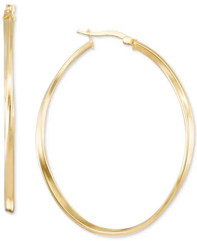 Macy's Oval Twist Medium Hoop Earrings In 14k Gold-plated Sterling Silver, 50mm In Gold Over Silver