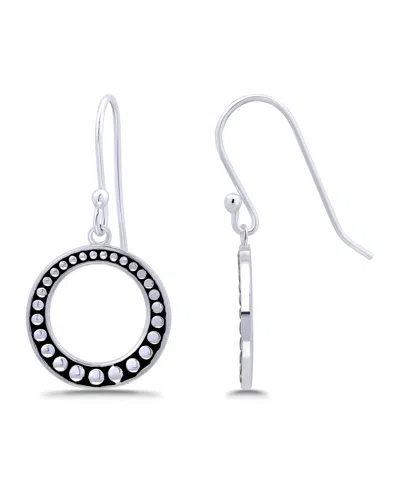 Macy's Oxidized Beaded Open Circle Fish-hook Earrings In Silver