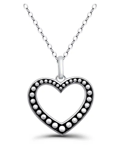 Macy's Oxidized Beaded Open-heart Pendant Necklace In Silver
