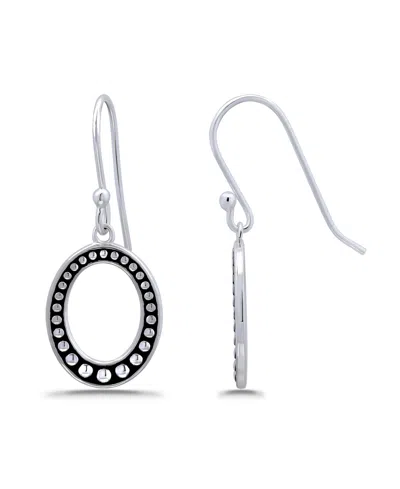 Macy's Oxidized Beaded Oval Fishhook Earrings In Silver