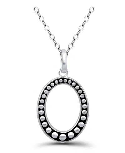 Macy's Oxidized Beaded Oval Pendant Necklace In Silver