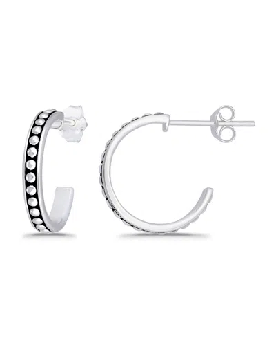 Macy's Oxidized Beaded Round Half Hoop Earrings In Silver