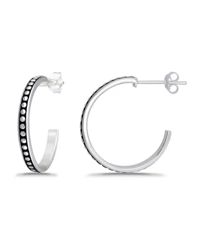 Macy's Oxidized Beaded Round Half Hoop Earrings In Silver