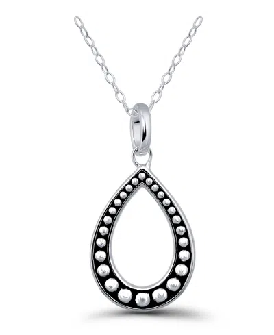 Macy's Oxidized Beaded Tear Drop Pendant Necklace In Silver