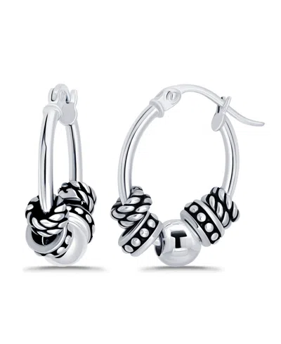 Macy's Oxidized Beads Oval Click Top Hoop Earrings In Silver