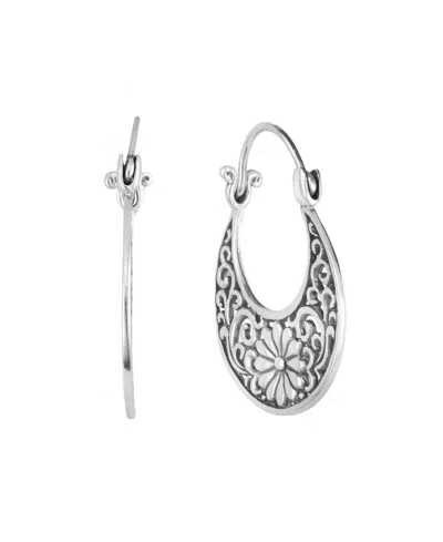 Macy's Oxidized Flower Swirl 1.15" Hoop Earrings In Silver