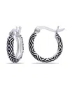 Macy's Oxidized Geometric Pattern Click Top Hoop Earrings In Silver
