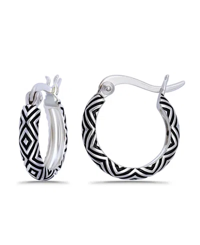 Macy's Oxidized Geometric Pattern Click Top Hoop Earrings In Silver