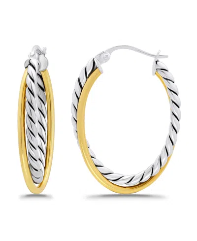 Macy's Oxidized Oval Two Row Polish Tubing Click Top Hoop Earrings In Gold