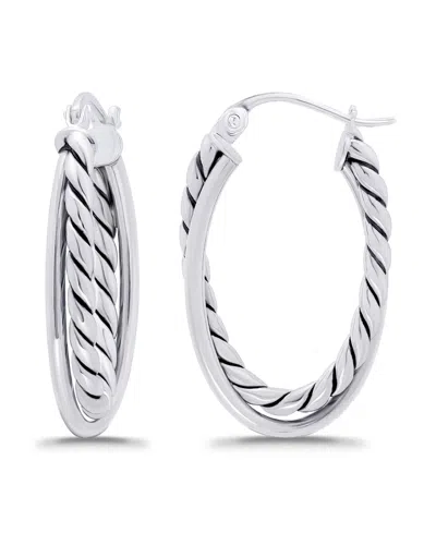 Macy's Oxidized Oval Two Row Polish Tubing Click Top Hoop Earrings In Silver