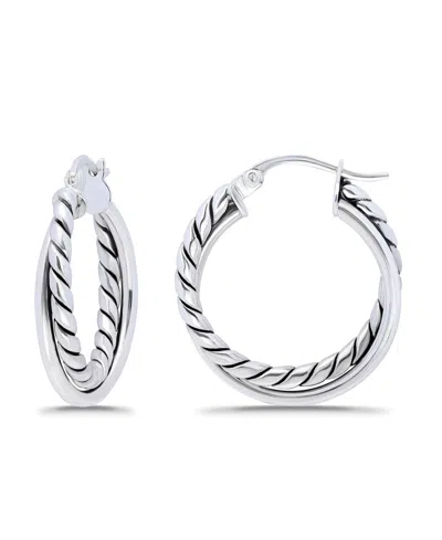 Macy's Oxidized Polish Tubing Click Top Hoop Earrings In Silver