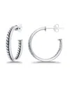 Macy's Oxidized Polish Tubing Post Hoop Earrings In Silver