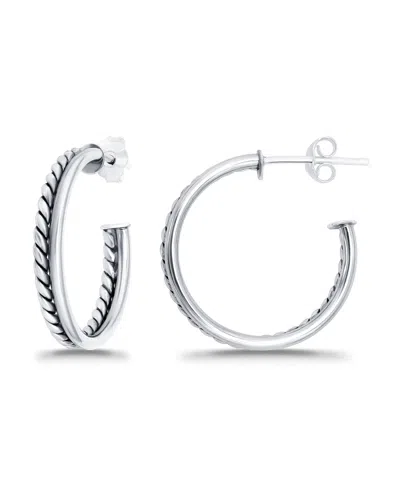 Macy's Oxidized Polish Tubing Post Hoop Earrings In Silver