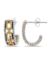 Macy's Oxidized Twist Chain Link Center J-post Hoop Earrings In Gold