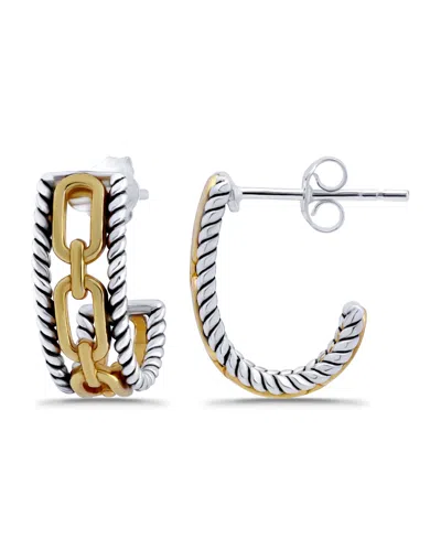 Macy's Oxidized Twist Chain Link Center J-post Hoop Earrings In Gold